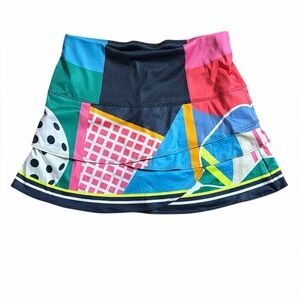 Lucky In Love Women Medium Colorful Geometric Elastic Waist Lined Tennis Skirt